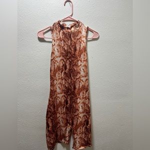 Snakeskin print short zip up sleeveless romper